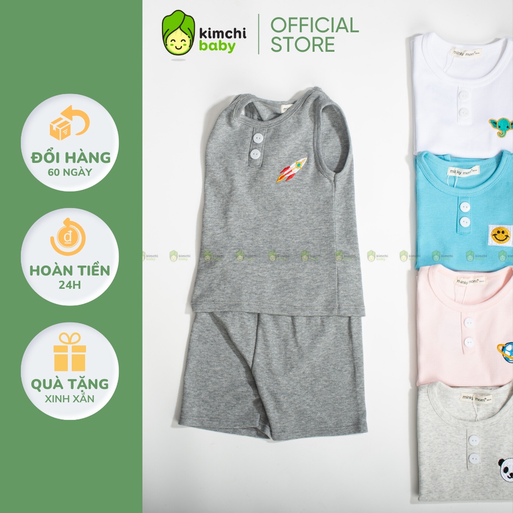 Bộ Ba Lỗ Bé Trai, Bé Gái MinkyMom Vải Cotton Borip Trơn Thêu Ngực, Áo 3 Lỗ Cho Bé Mặc Hè Thoáng Mát MKM3LO2206