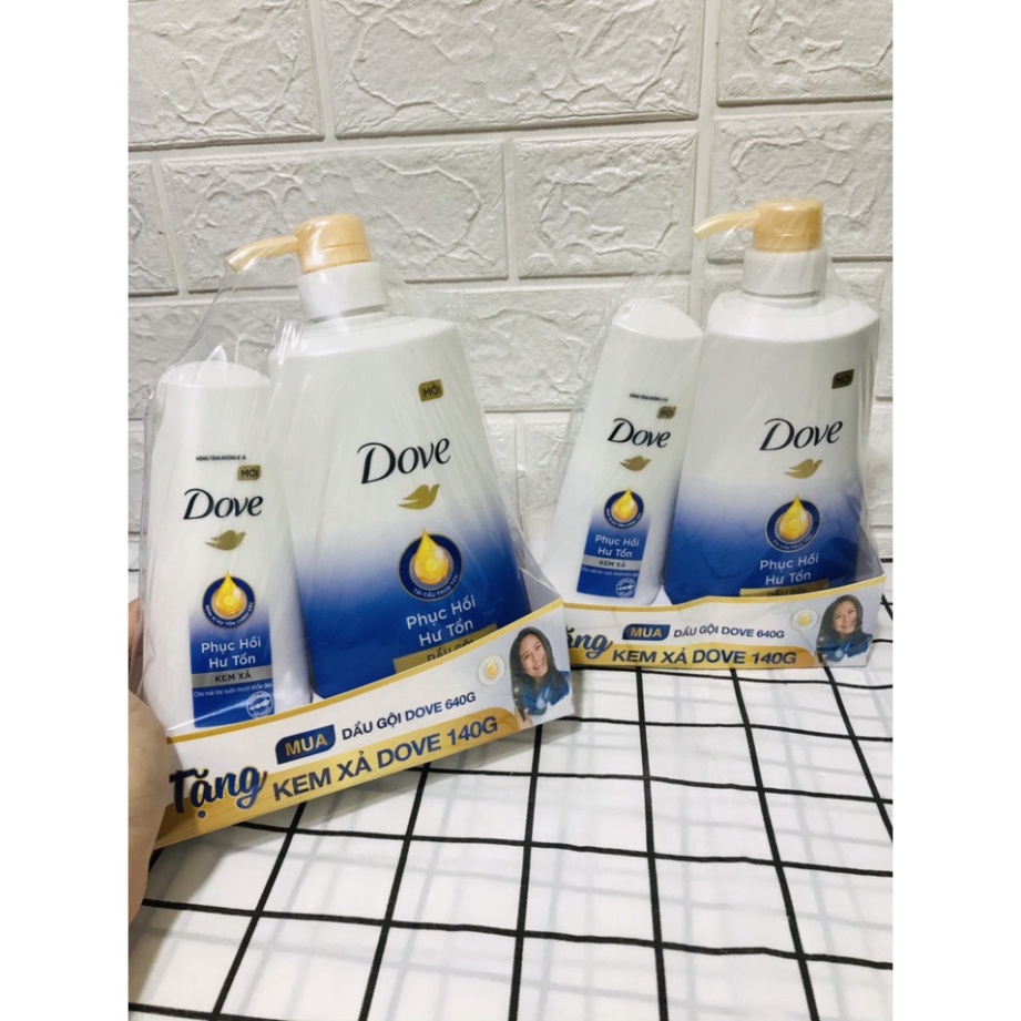 Dầu Gội DOVE Phục Hồi Hư Tổn 640g Tặng Kèm Kem Xả DOVE 140g