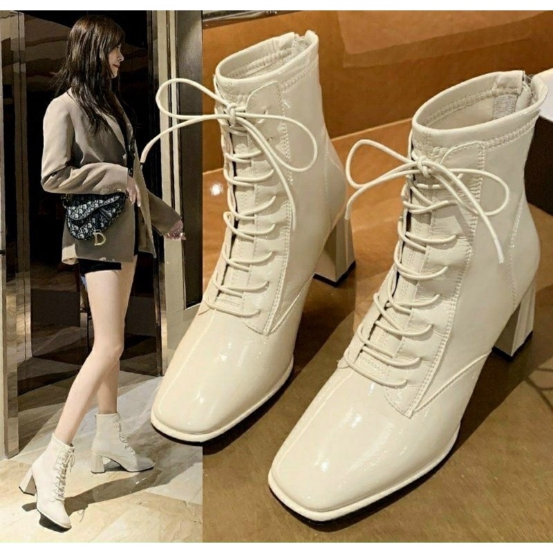 Bốt da nữ buộc dây đế cao 7 phân siêu đẹp