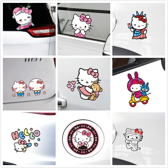 Hình dán trang trí xe hơi phong cách mèo Hello Kitty dễ thương