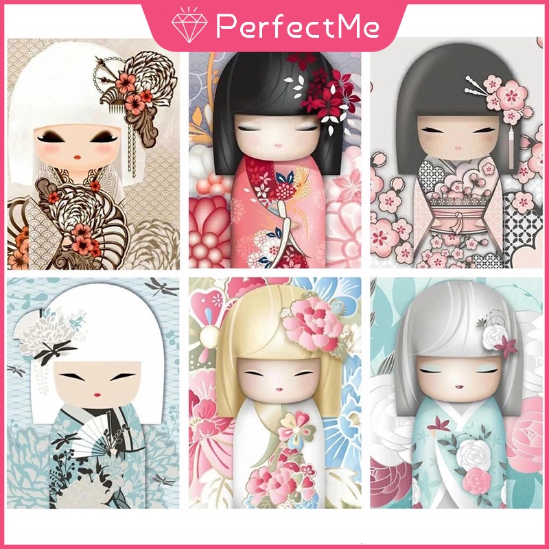 Bộ Tranh Đính Đá 5D Tự Làm 30x40cm Hình Búp Bê Nhật Bản