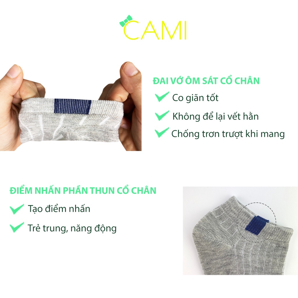 Vớ cổ ngắn dành cho nam và nữ, êm thoáng, hút ẩm mồ hôi tốt, màu trơn dễ đi kèm với các phụ kiện khác - Cami - CMPK220
