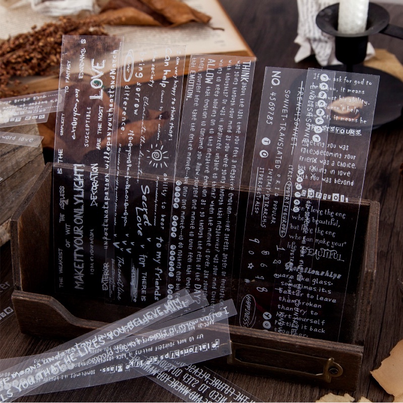 Set 20 Sticker Nhựa Pet Trong Suốt In Chữ Viết Tay Nghệ Thuật.