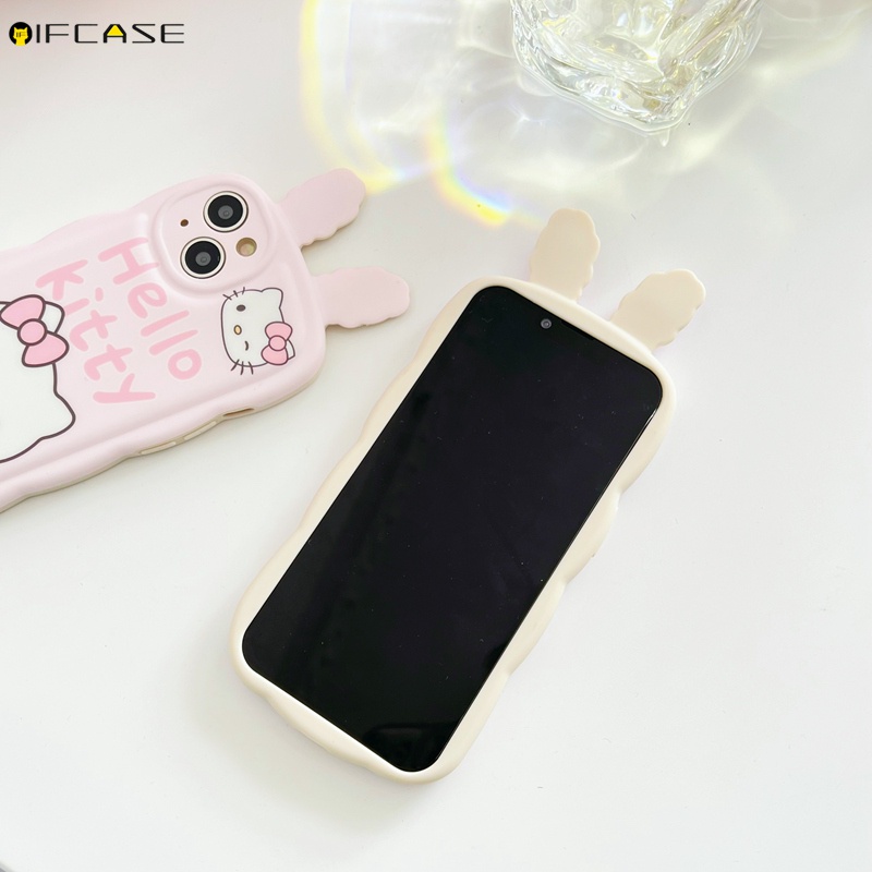 Ốp Điện Thoại Mềm Chống Sốc Đính Nơ Tai Thỏ / Mèo Hello Kitty 3D Cho iPhone 14 Plus 14 Pro Max 13 12 11 Pro Max