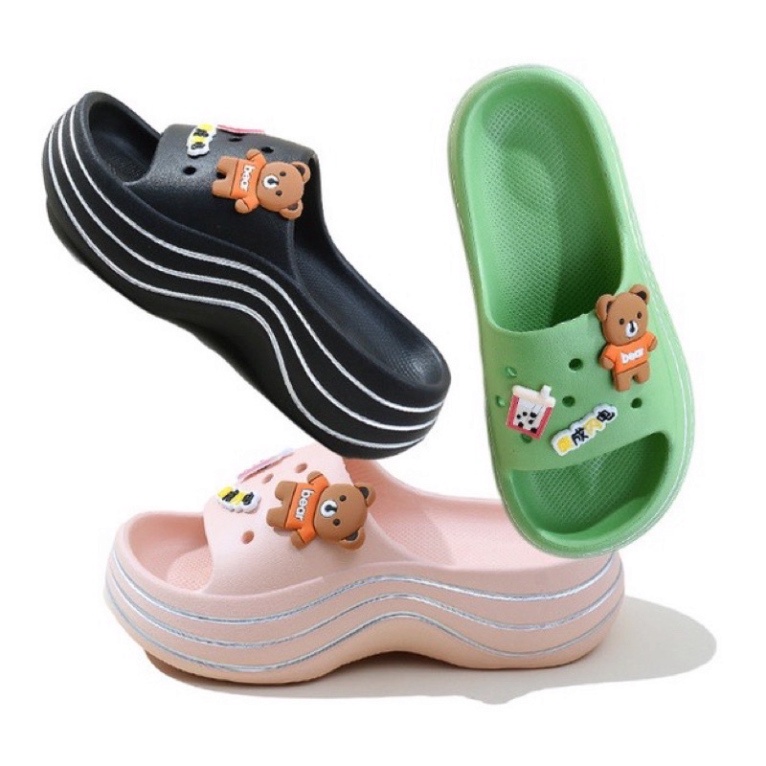 Dép Bánh Mỳ Nữ Đế Độn 7 Phân Tăng Chiều Cao Đính 6 Sticker Siêu Cute - DL161