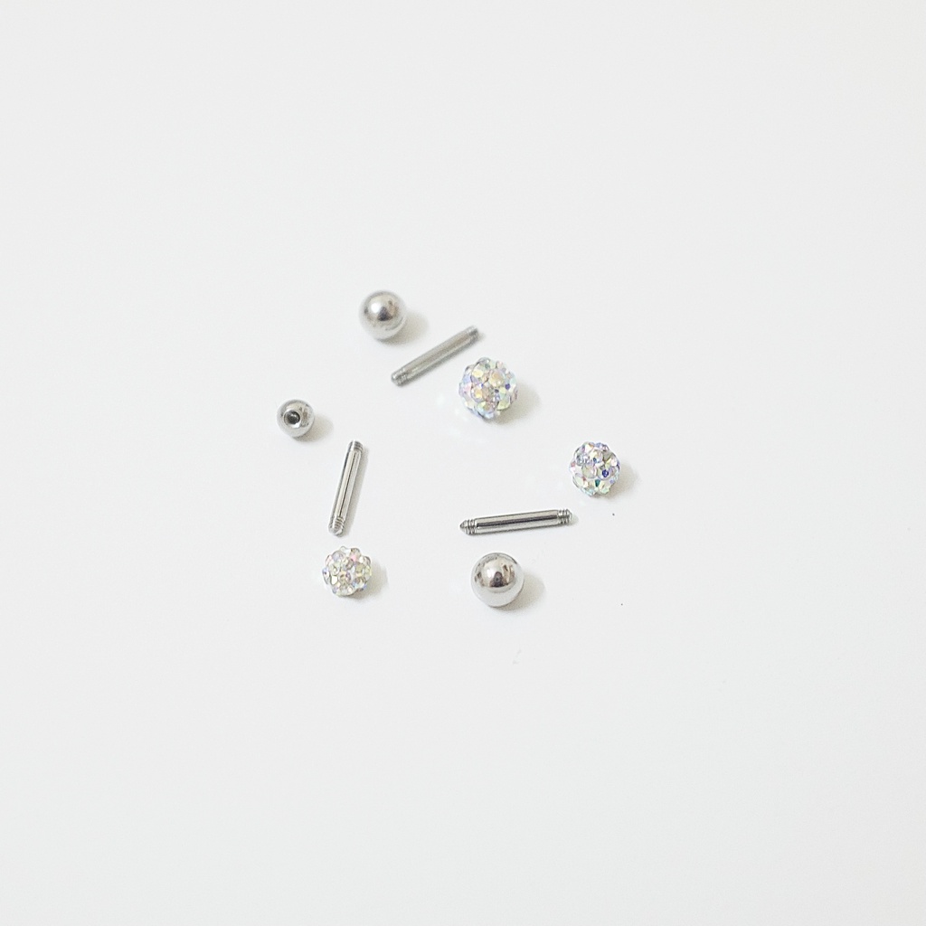 [1 Chiếc] Khuyên Tai Titan Unisex Bi Tròn Đá Nhuyễn 7 Màu Zircon Không Gỉ Sét Không Ngứa Bông Tai Julies Box 66