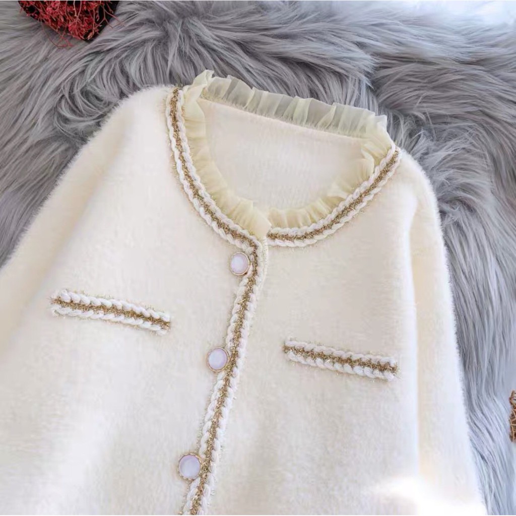 Áo khoác lông mịn phối bèo siêu sang - Áo cardigan dáng ngắn giữ ấm cho bầu thiêt kế Medyla - AL204 | BigBuy360 - bigbuy360.vn