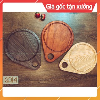 [XẢ KHO] Thớt gỗ tròn có quai vát, xẻ rãnh chống tràn, thớt decor làm từ gỗ cao cấp óc chó, tần bì, gõ đỏ - GOFA GT004