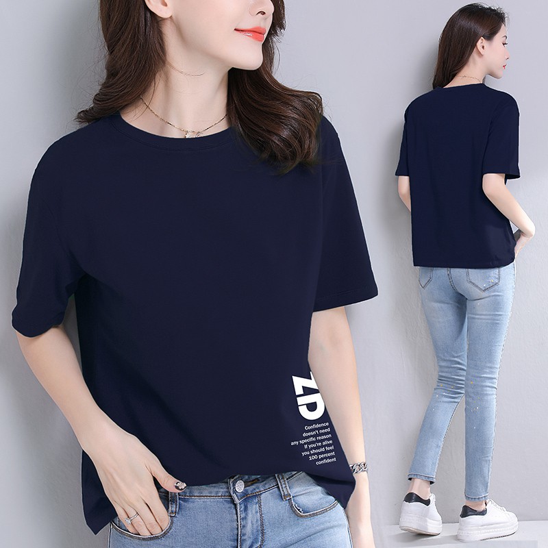 Dark blue color loose short-sleeved t-shirt women summer short-sleeved short-sleeved t-shirt women have a simple summer