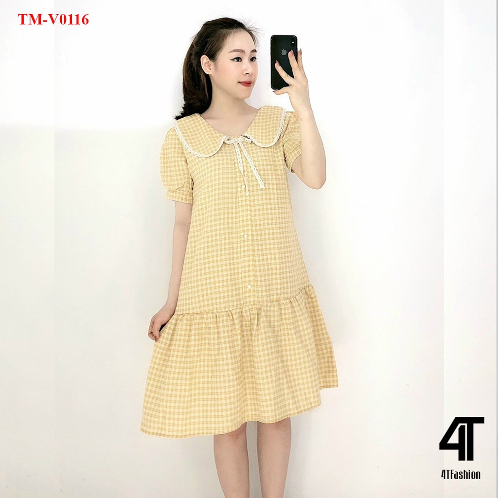 Đầm bầu 4Tfashion - Váy bigsize dáng dài kẻ caro cổ sen dáng đuôi cá siêu đẹp