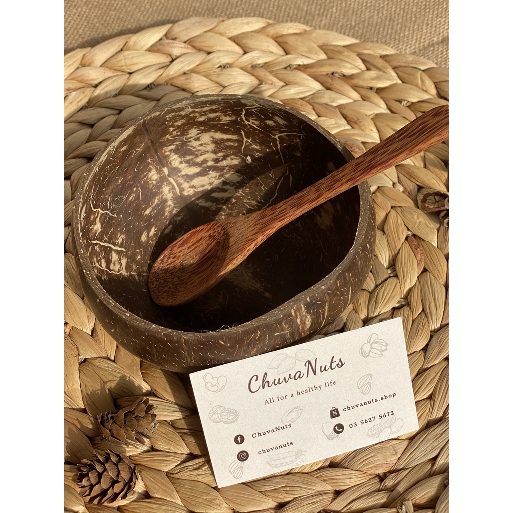 COMBO CHÉN - BÁT GÁO DỪA  + MUỖNG GỖ DỪA  CAO CẤP CHUVANUTS ( BỘ DỤNG CỤ TRỘN MẶT NẠ TIỆN DỤNG)