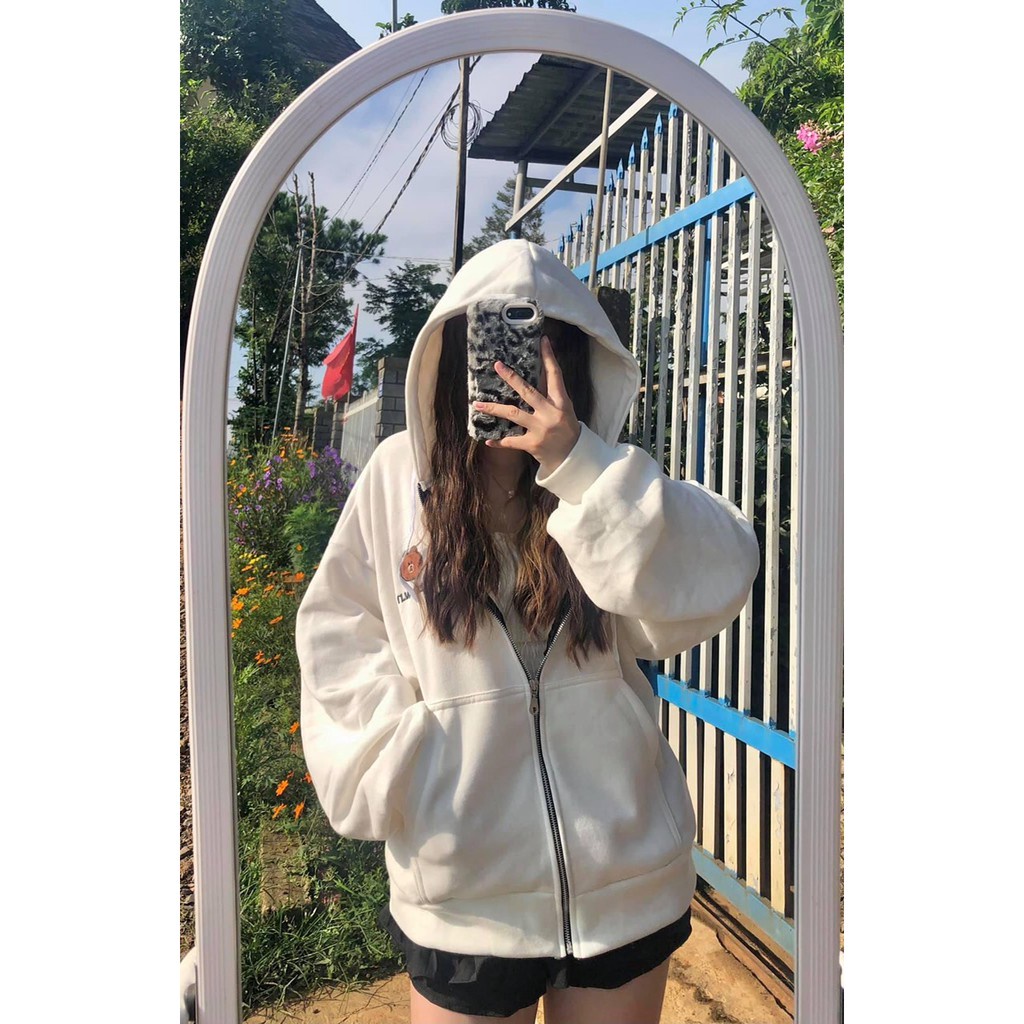 Áo Khoác Hoodie Khóa Kéo Gấu Brown  Nana's House - FREESHIP  Áo khoác zipper dài tay bồng, họa tiết dễ thương