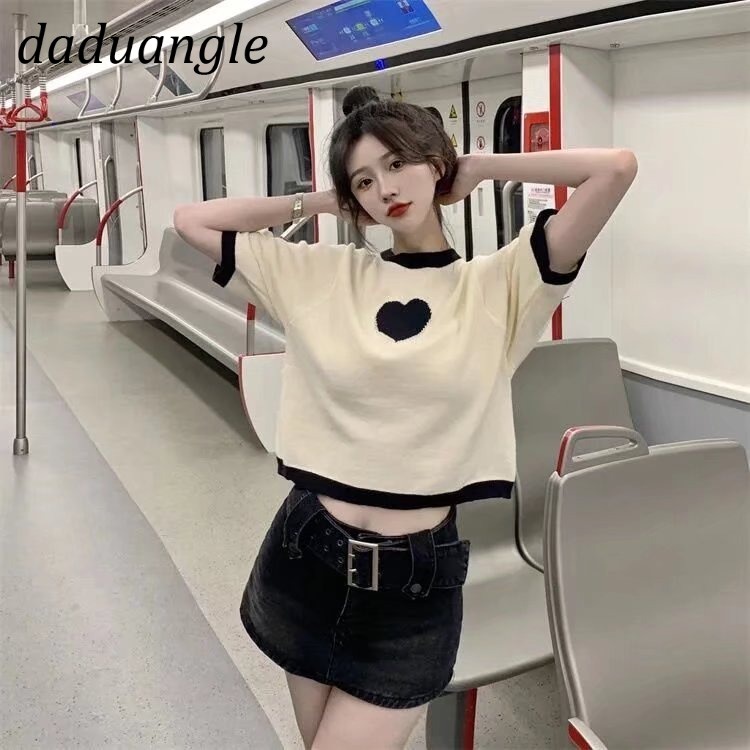 Áo sweater DADUHEY dệt kim tay ngắn kiểu croptop mỏng thời trang mùa hè mới 2022 dành cho nữ