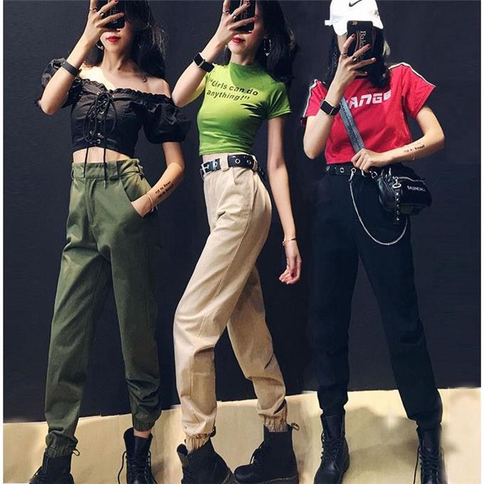 Quần ống rộng lưng cao kiểu dáng đơn giản theo phong cách Hàn Quốc