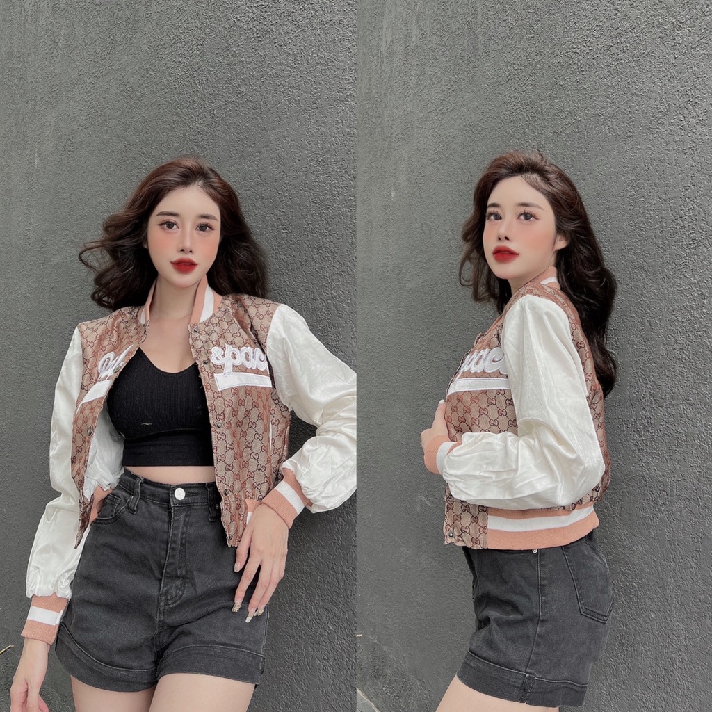 Áo Khoác Nữ MIỄN PHÍ VẬN CHUYỂN Mẫu Bomber Cá Tính Phối Đồ Cực Đẹp Chất Liệu Gấm Phối Phi Xà Cừ Chống Nắng Tiện Lợi VNXK