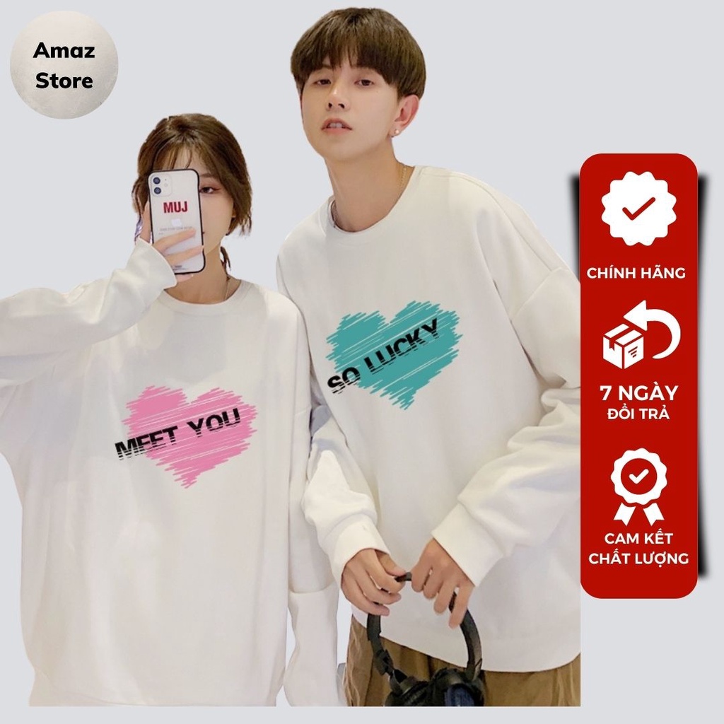 Áo nỉ Sweater đôi nam nữ form rộng , áo đôi nam nữ mùa đông kute