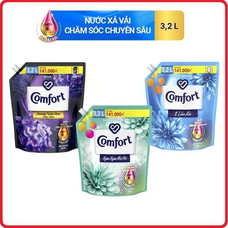 [COMFORT] Nước xả Comfort làm mềm vải Chăm sóc chuyên sâu 1 lần xả túi 3,2L