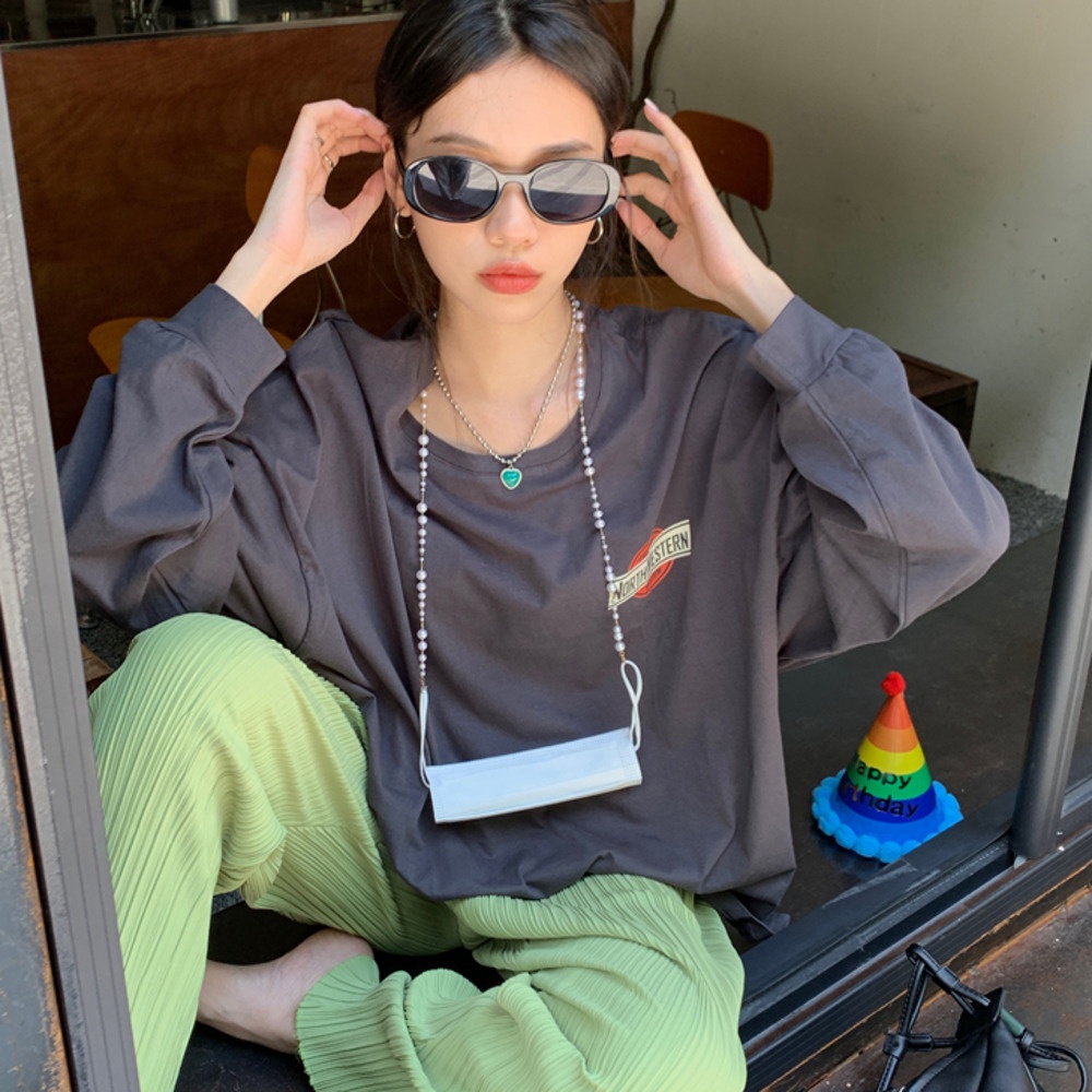 Áo Thun Tay Dài Xẻ Tà Dáng Rộng Thời Trang Mùa Thu Mới Cho Nữ