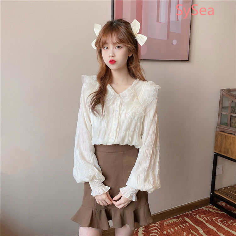 Áo kiểu tay dài phối ren phong cách ngọt ngào thời trang mùa hè dành cho nữ | BigBuy360 - bigbuy360.vn