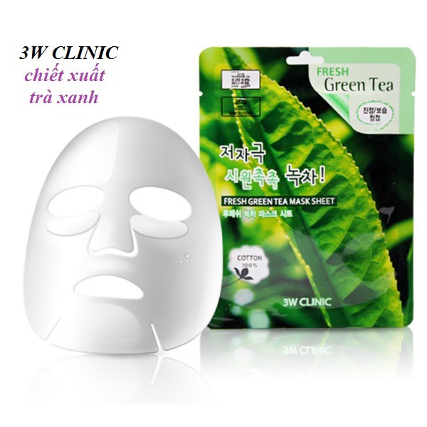 Mặt nạ 3w clinic chiết xuất trà xanh_FRESH GREEN TEA MASK SHEET 23gx10