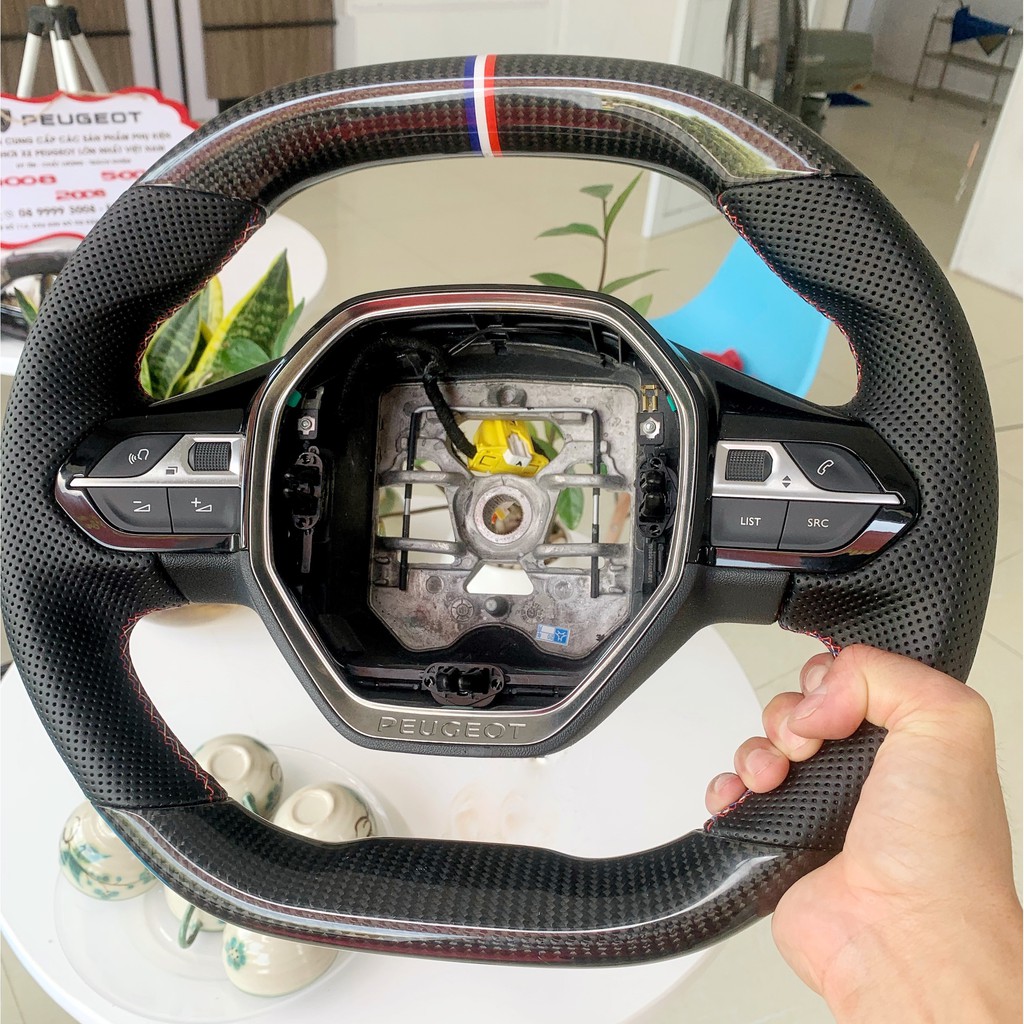 Vô lăng caron fiber Peugeot, Vô lăng thể thao cao cấp carbon fiber dành cho Peugeot 2008 3008 5008