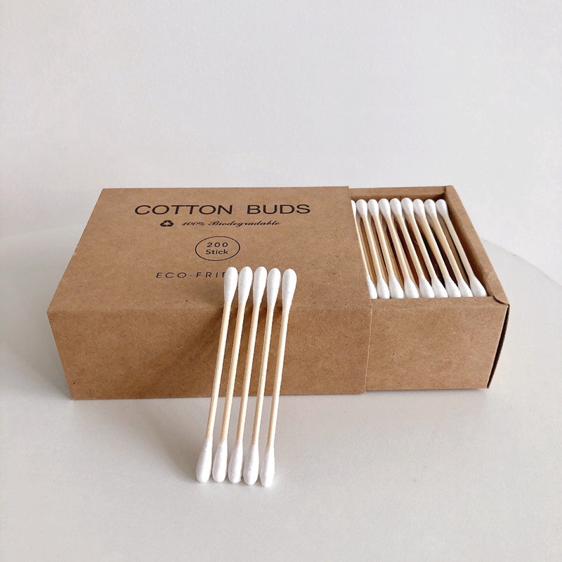 Bộ 200 Tăm Bông Cotton Tre Hai Đầu Dùng Một Lần Trang Điểm Làm Đẹp