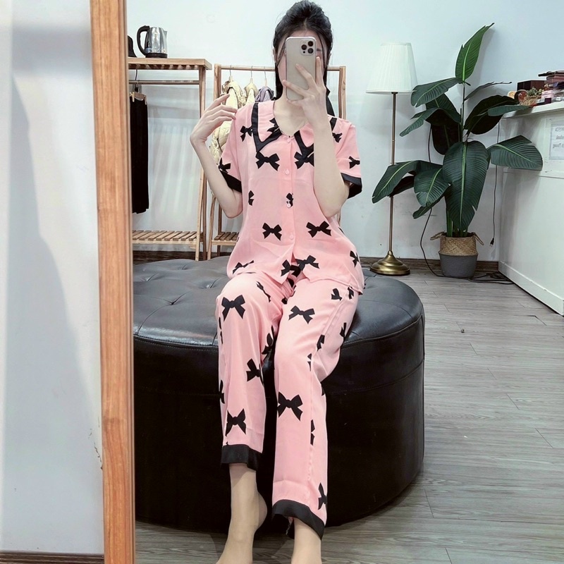 BỘ PIJAMA LỤA HOẠ TIẾT HÀNG MẶC NHÀ THIẾT KẾ CAO CẤP