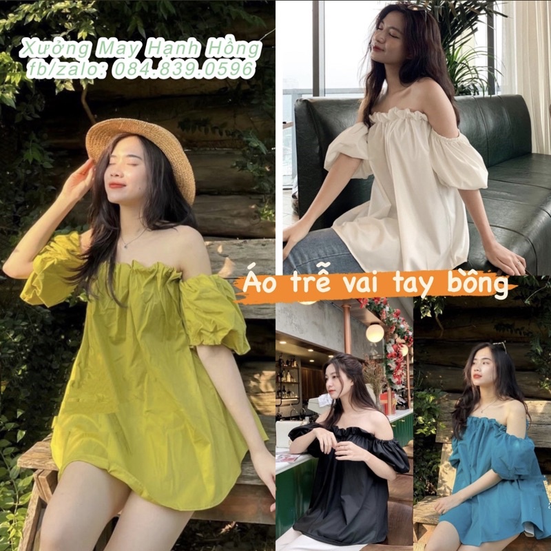 Áo trễ vai tay bồng, áo kiểu đi biển, du lịch cực xinh