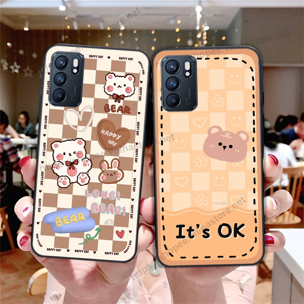 Ốp lưng Oppo Reno6 / Reno6 Z 5G / Reno 6 trái tim hình gấu cute cá tính, giá rẻ, cực bền