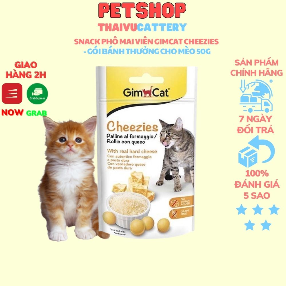 Snack phô mai viên Gimcat Cheezies - Gói bánh thưởng cho mèo 50g - Thaivucattery