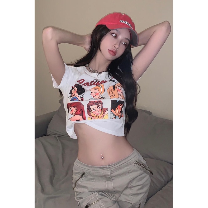 Áo Thun Tay Ngắn Dáng Ôm In Họa Tiết Hoạt Hình Phong Cách Retro Thời Trang 49910