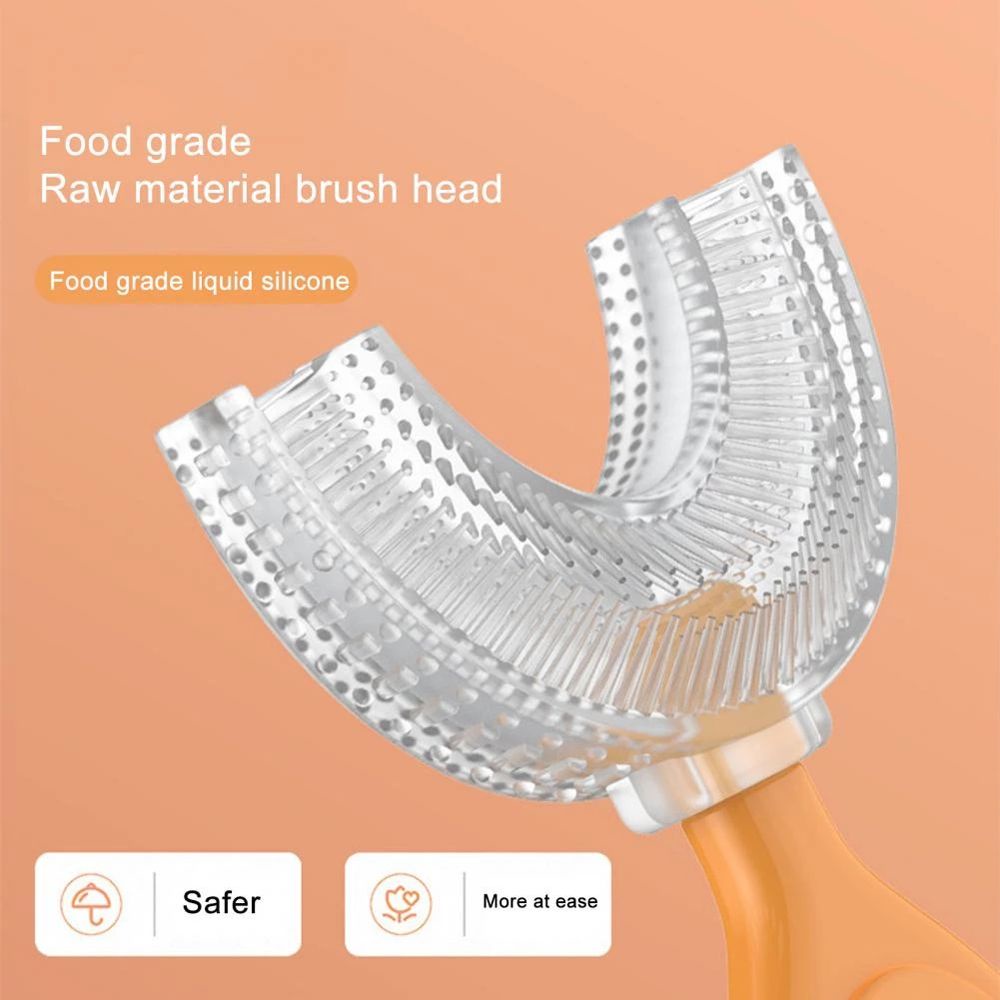 [Hàng mới về] Bàn chải đánh răng hình chữ U cầm tay bằng silicone 360 độ toàn diện dành cho trẻ em từ 2-12 tuổi