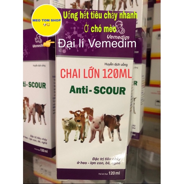 Anti scour 120ml uống ngừng tiêu chảy trên heo con, thỏ, chó mèo