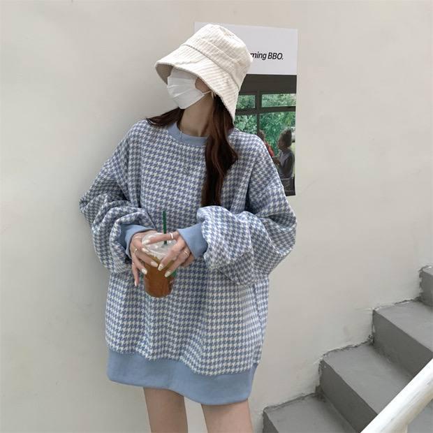 ( SẴN ĐEN ) Micitrine - Áo len nữ form rộng kẻ ô OR379 MICITRINE
