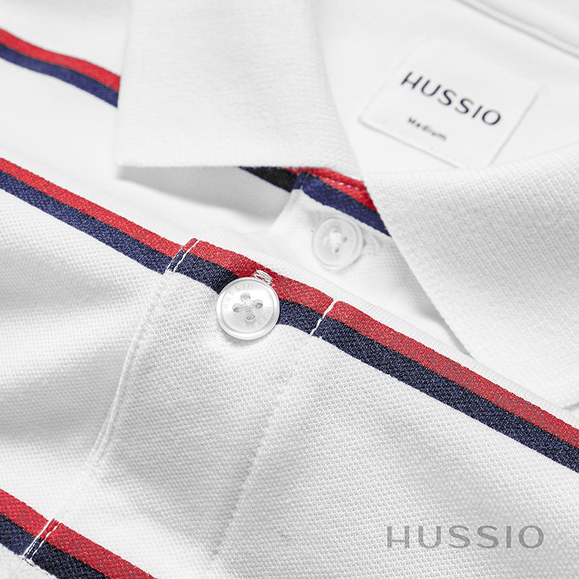 Áo thun polo nam HUSSIO phối sọc ngang phong cách | BigBuy360 - bigbuy360.vn