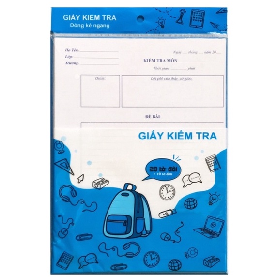 Giấy kiểm tra cấp 2 (20 tờ đôi + 10 tờ đơn dòng kẻ ngang)