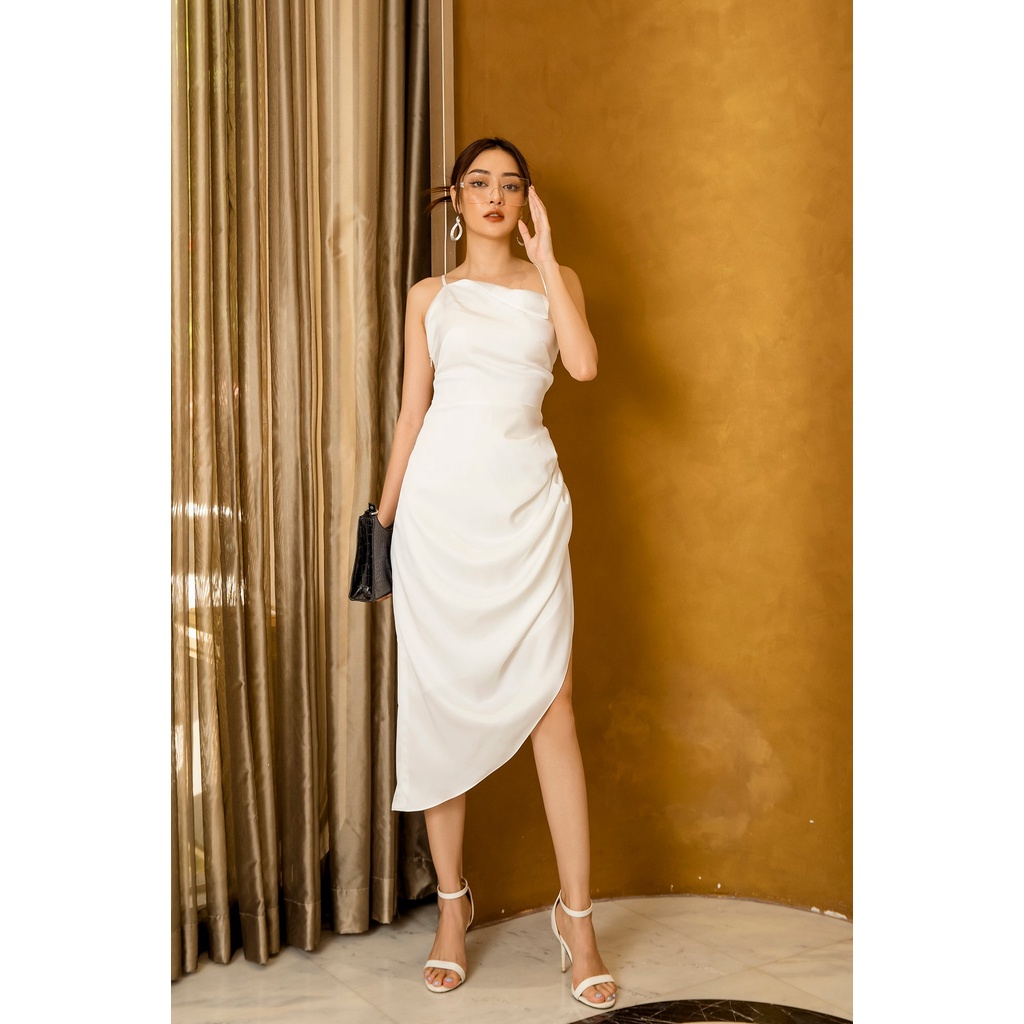 Đầm hai dây dáng ôm vạt lệch màu trắng LADY ME by Eva de Eva 21SDKO025T
