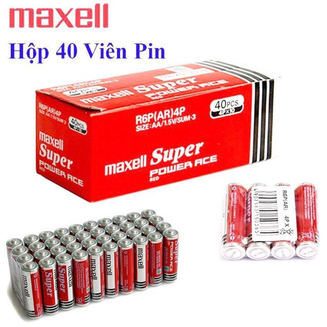 1 Hộp 40 Viên Pin AA 1.5v Super Maxell Đỏ
