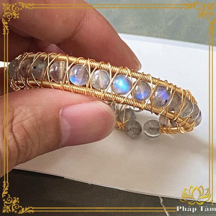 Vòng Tay Kiềng Kép Handmade 14k Đá Mặt Trăng Cao Cấp - Tâm Phong Thủy