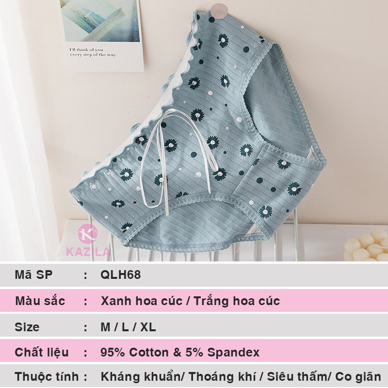 [Mã 12FASHIONSALE1 giảm 10K đơn 50K] Quần lót nữ cotton gân tăm cao cấp, quần lót nữ dễ thương hoa cúc Kazila QLH68 | WebRaoVat - webraovat.net.vn