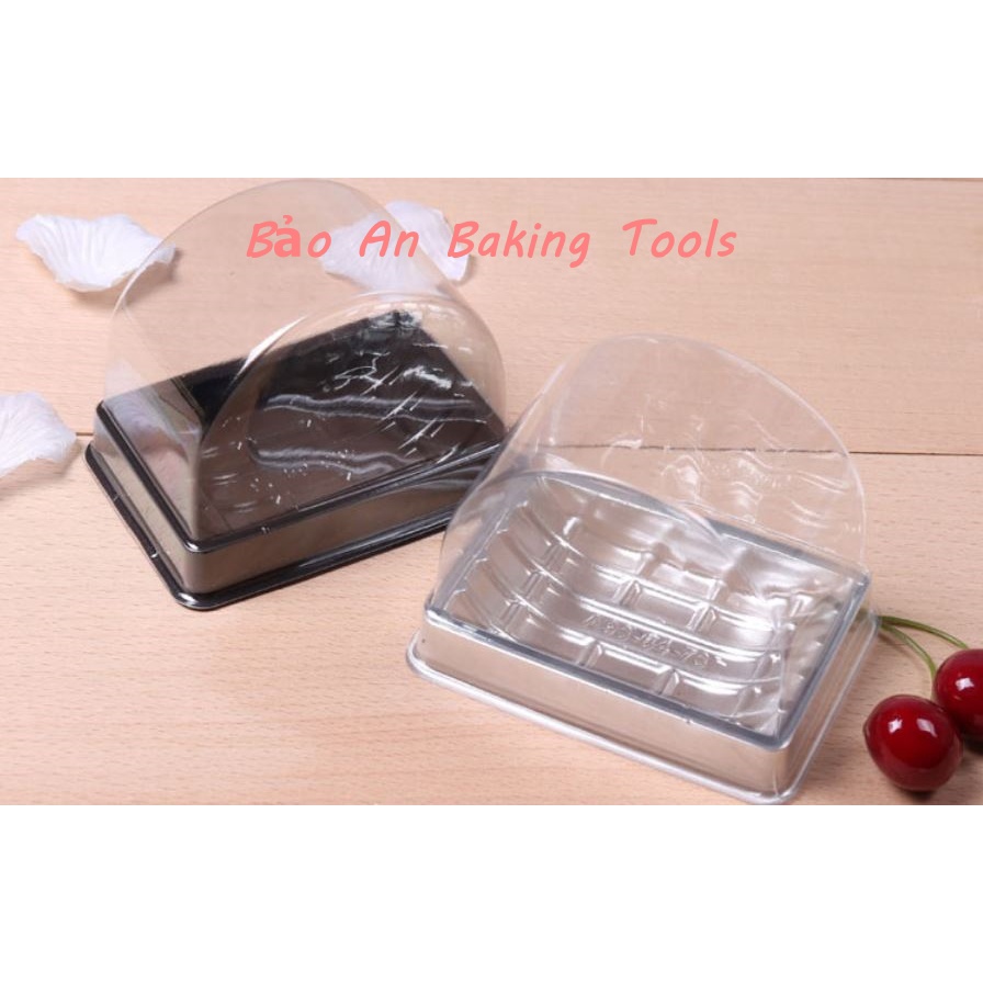 Hộp Nhựa Đựng Bánh Bông Lan Cuộn Đế đen kèm nắp nhựa PET trong (set 10 bộ)