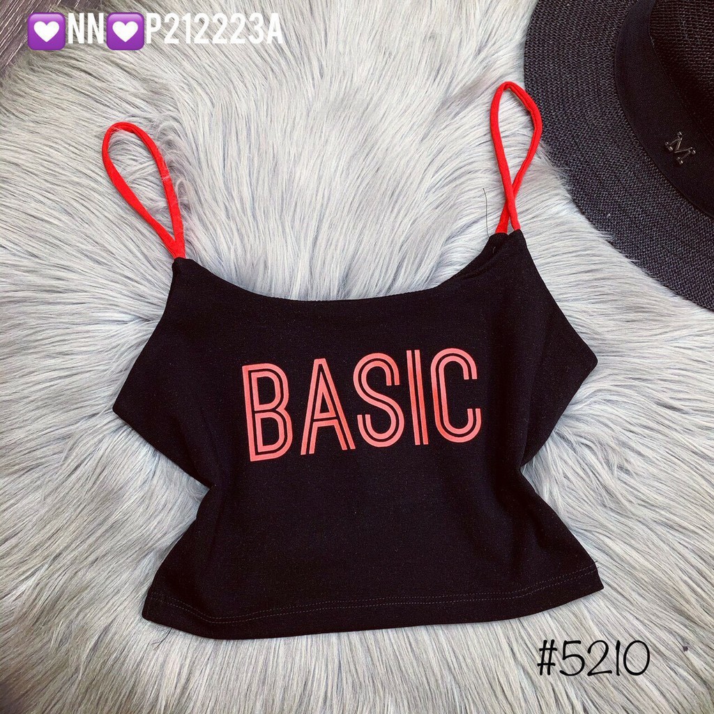 Áo hai dây croptop ôm body chất thun bozip thái siêu mềm mịn co giãn tốt in chữ basic cực xinh
