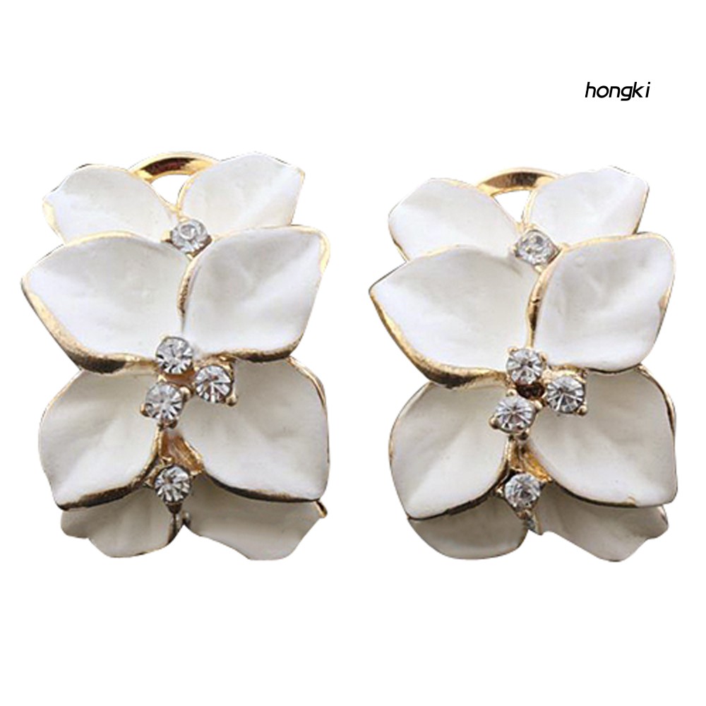 Bông Tai Hình Hoa Trắng Đính Đá Sang Trọng Cho Nữ