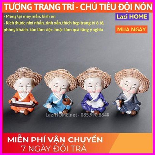 [XẢ KHO HÀNG CHẤT] tượng trang trí, tượng phật, tuong phat 4 chú tiểu đội nón rơm Lazi HOME -Trang trí ô tô, bàn làm vệc