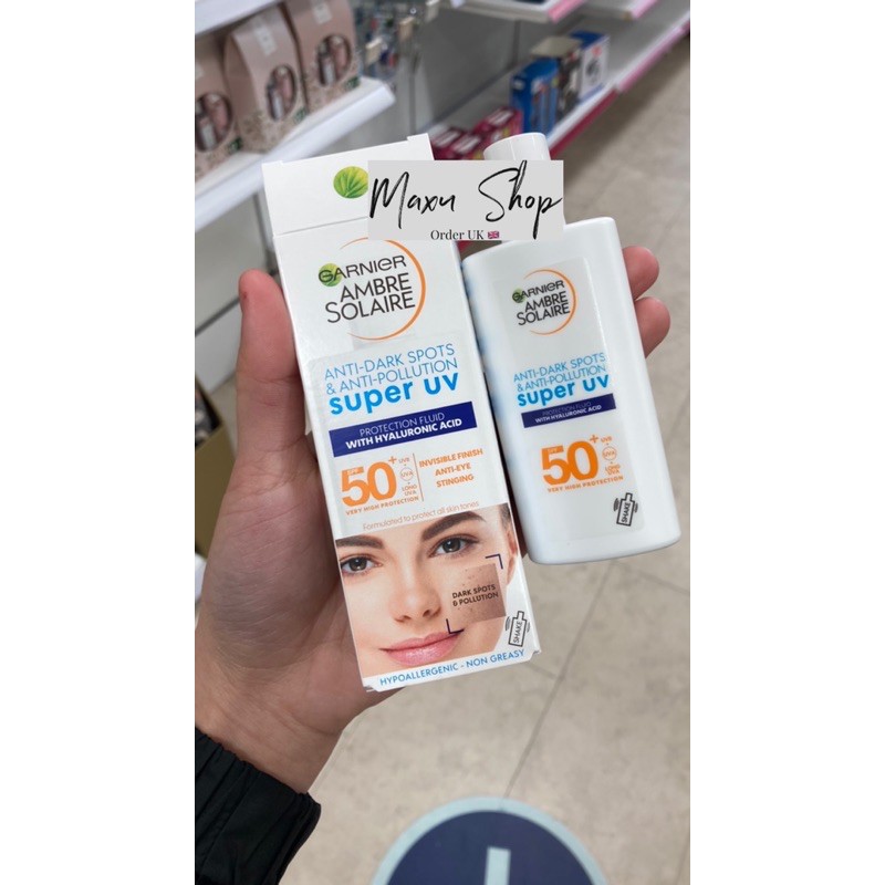 Kem Chống Nắng Garnier Ambre Soilaire chứa HA Anti Dark Spot& Anti Pollution SPF50+ 40ml