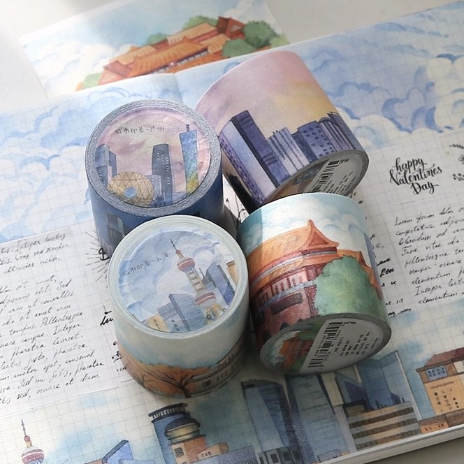 Băng dính washi tape quang cảnh thành phố làm tranh washi (chiết 98cm)