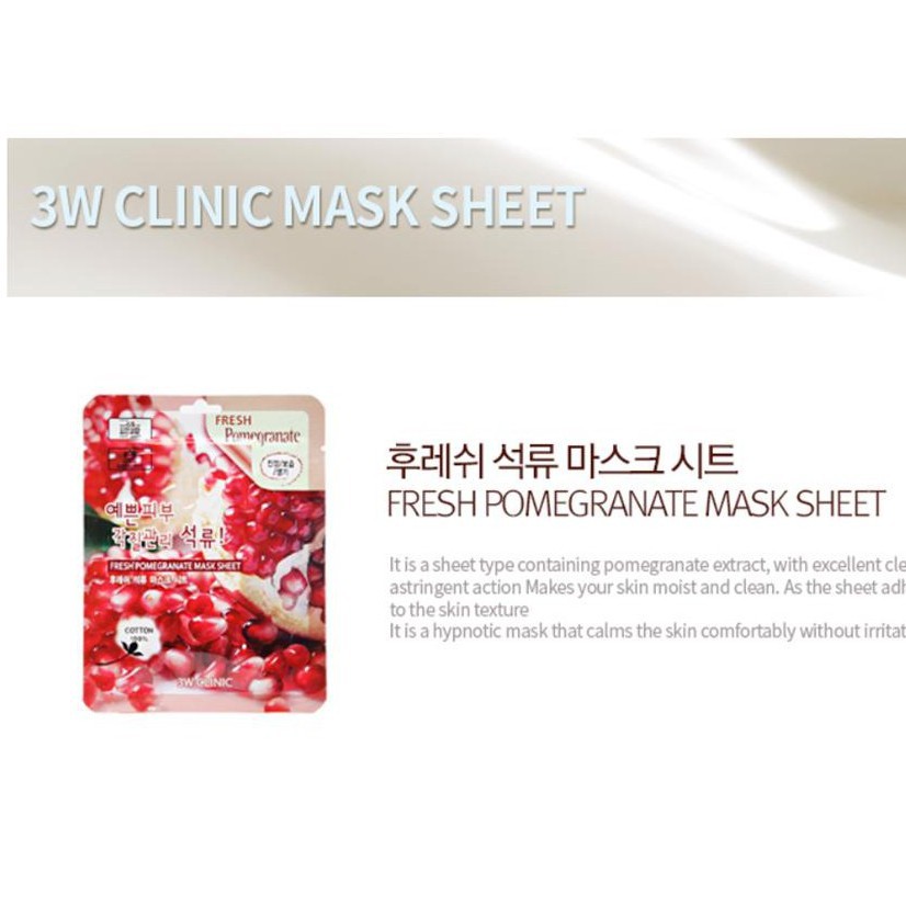 Mặt Nạ 3W CLINIC Dưỡng Da Sáng Da, Cấp Ẩm FRESH MASK SHEET 23ml