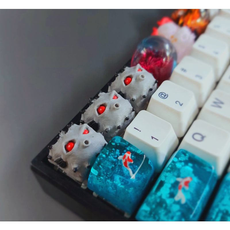 Keycap resin Fugu clone tone xám trang trí bàn phím cơ gaming