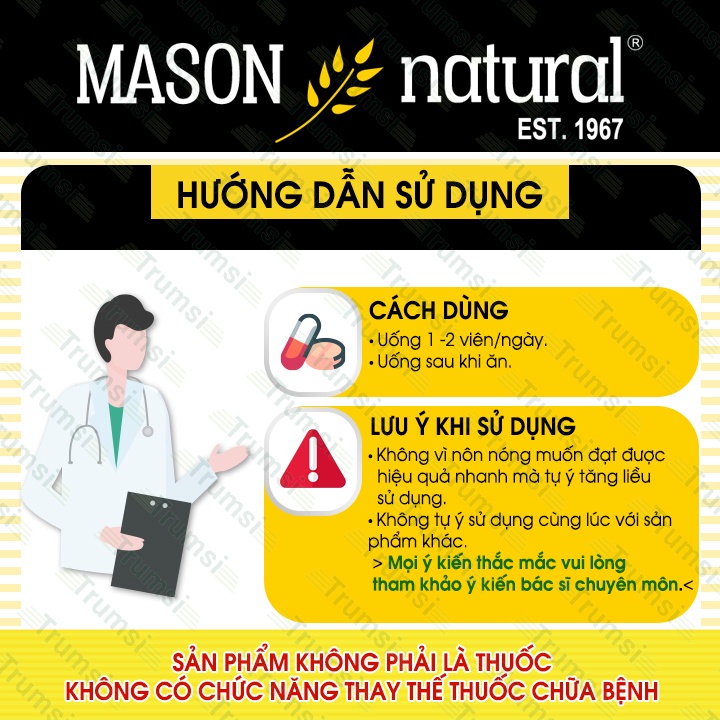 Viên uống bổ gan Mason Natural Milk Thistle 500mg giúp giảm tình trạng men gan cao bảo vệ và tăng cường chức năng gan