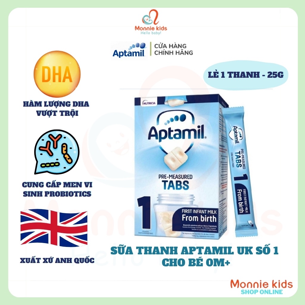 Sữa Aptamil UK số 1 dạng thanh 25G, sữa cô đặc hút chân không cho bé 0M+ - Monnie Kids